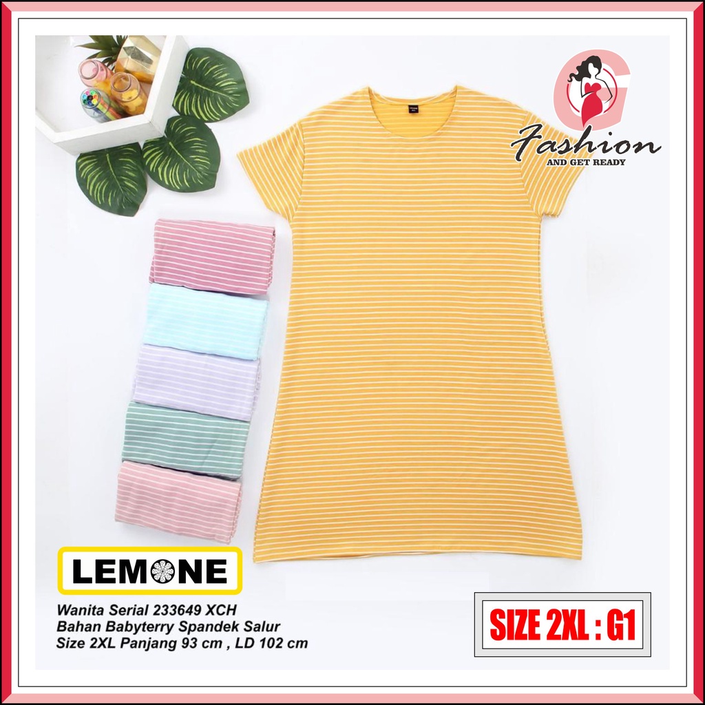 XXL - LEMONE DRESS BASIC CASUAL GARIS LD 102 CM | DASTER LENGAN PENDEK MURAH BABYTERRY SIZE 2XL