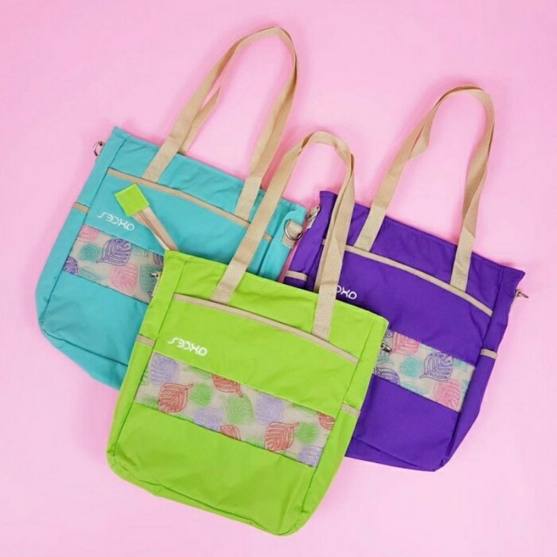Tas Bahu Wanita / Tote Bag Murah & Kekinian untuk Belanja Sekolah Pantai - Bordir Daun Axcez
