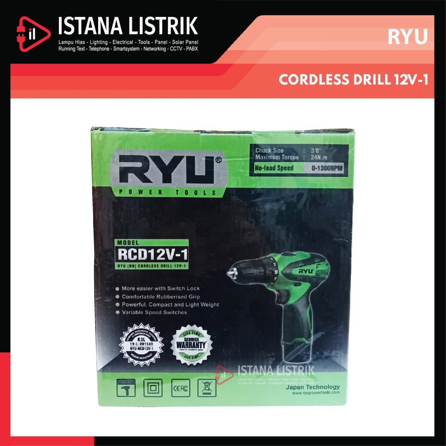 RYU CORDLESS DRILL / BOR BATERAI / BOR TANGAN 12V-1
