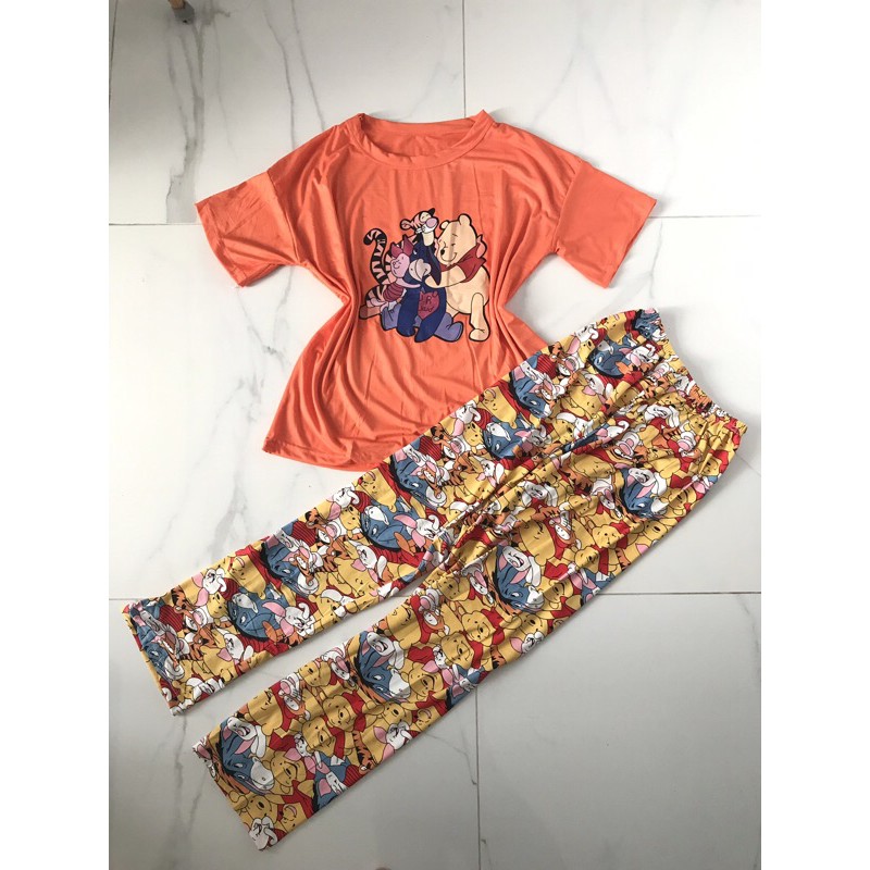 piyama/pajamas winnie long cwe spandek.homewear/sleepwear/bajutidur wanita murah winnie kekinian pjg