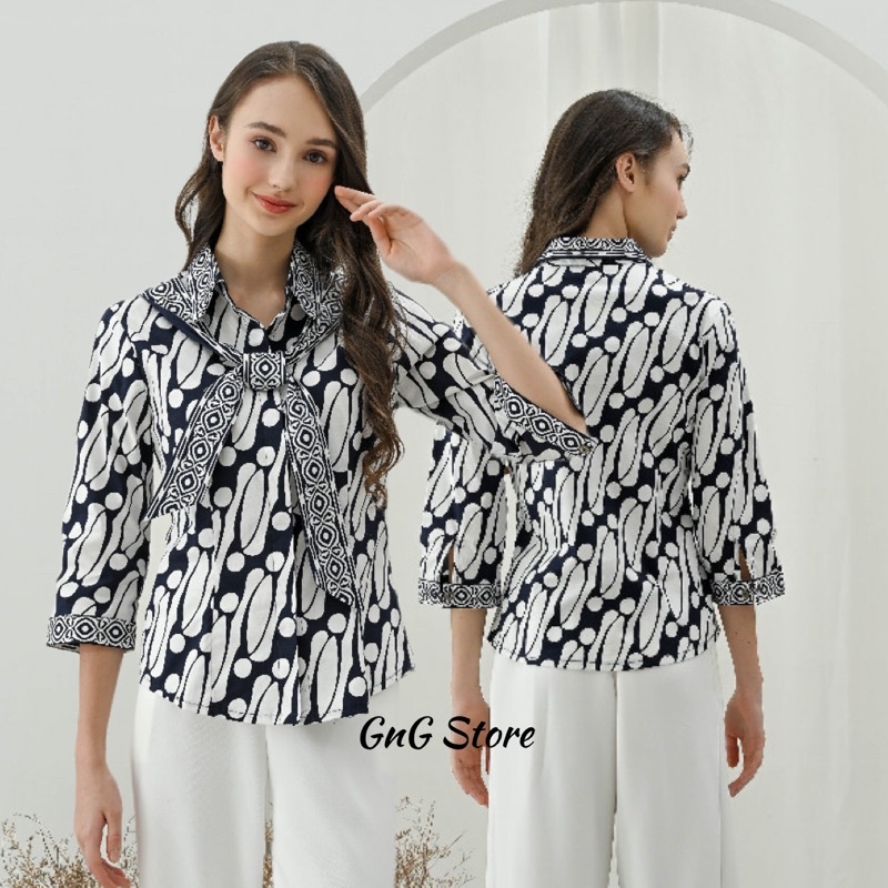 Atasan Batik 300 AON Navy/ Blouse Batik Wanita/ Batik Couple