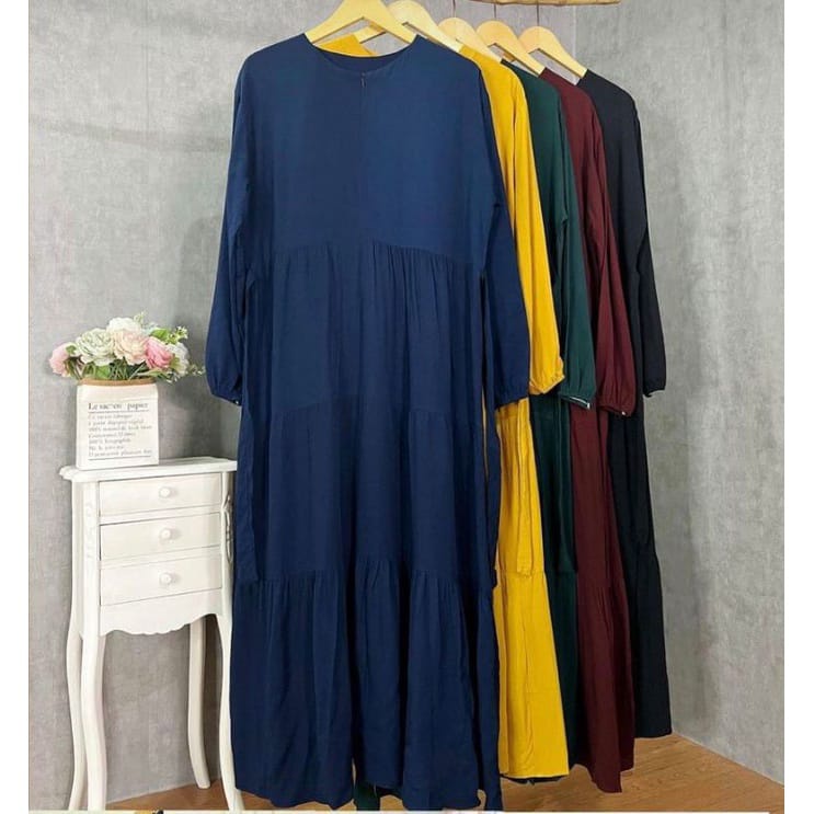 Gamis susun rumbai / Dress Polos lengan panjang