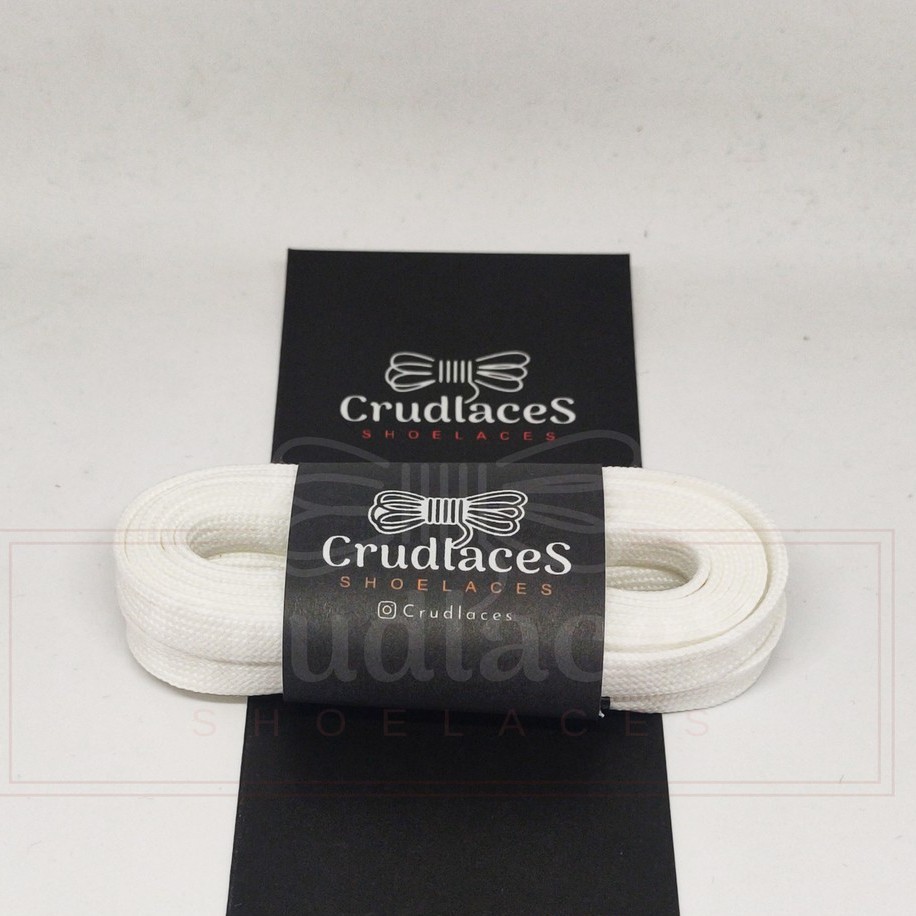Tali Sepatu Flat/Gepeng Polyester Warna Putih 2 LAPIS-Shoelace Flat - Aglets Metal - Crudlaces