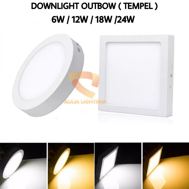 Lampu downlight LED OB panel 6W 12w 18w kotak bulat outbow 6 12 18 w watt persegi plat besi Square Untuk Dak cor beton teras dinding tempel 220v AC Hias plafon petak persegi ceiling Bundar 6Watt 12Watt 18wat 18watt 18wt