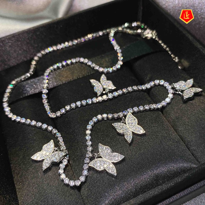 [Ready Stock]INS Style Full Diamond Butterfly Necklace Fashionable and Elegant