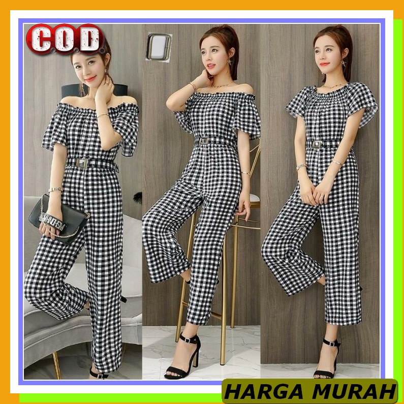 Jumpsuit Wanita Panjang Hijab Import Overall Polos Korea Katun By DZ344 Jumpsuit Square Amelia Hitam