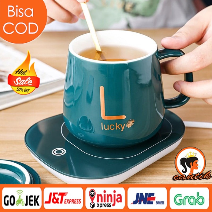 Mug Cangkir Elektrik Set Keramik Pemanas 55 Derajat Penghangat Kopi Teh Cup Coffee Warmer