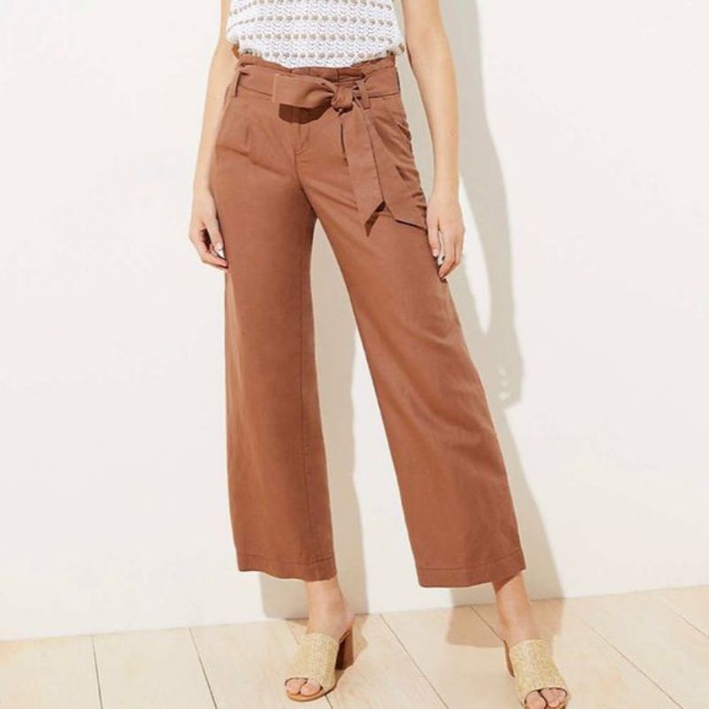 Loft linen wide leg pants (mocca &amp; bw) NO BELT