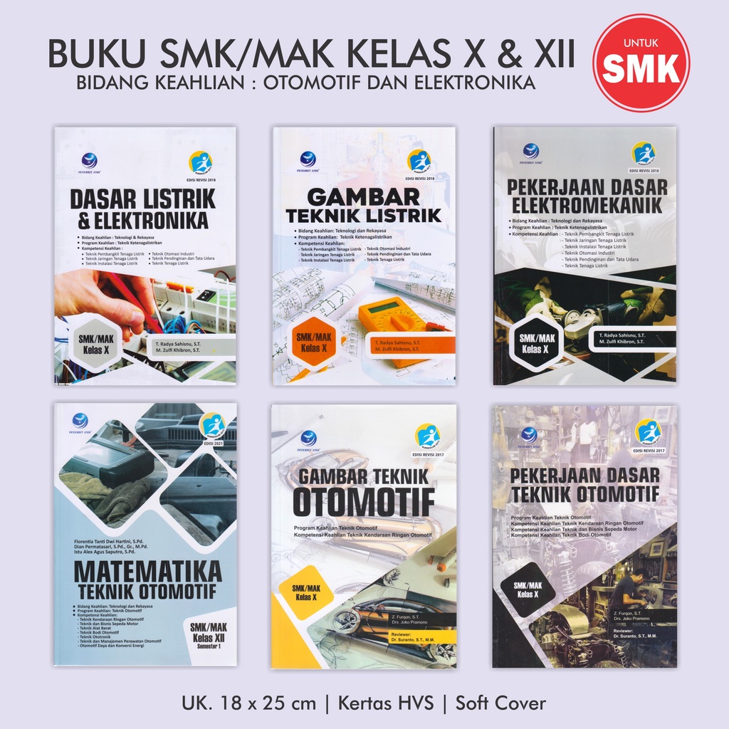 Jual Buku Teknik Otomotif dan Elektronika SMK kelas X dan XII Gambar