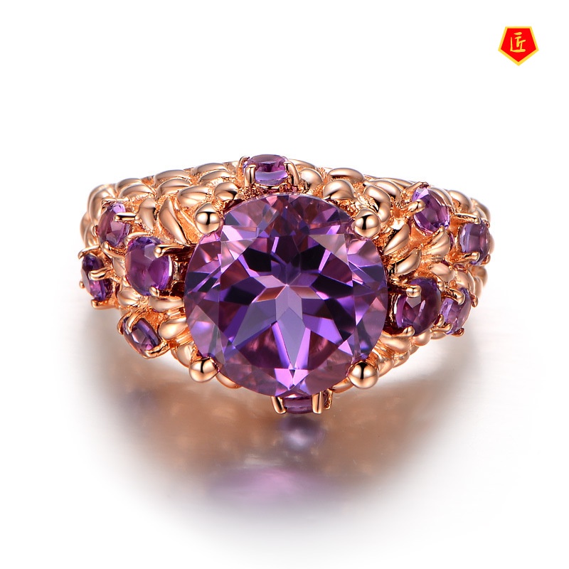 [Ready Stock]Luxury Elegant Natural Amethyst Ring for Women