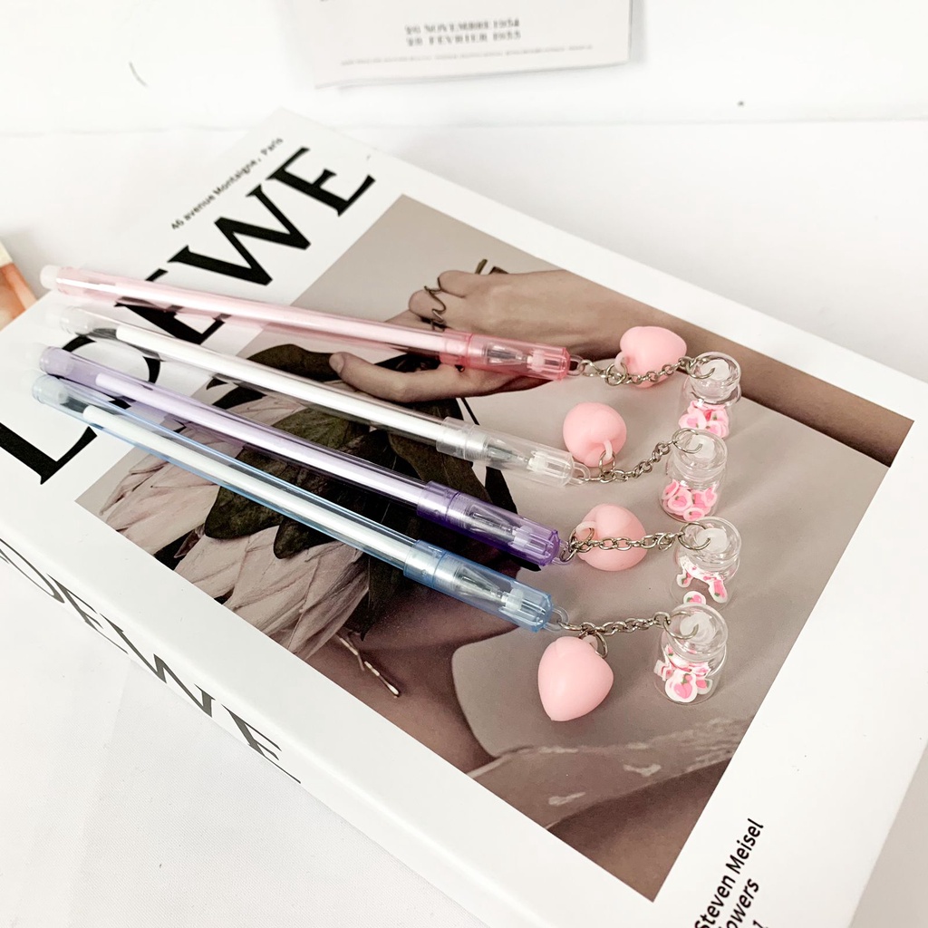 Pulpen Gantungan Buah Peach Love Pink Pen Gantungan Botol Kaca Peach ballpen pena lucu imut unik by MANDI CANTIK-4