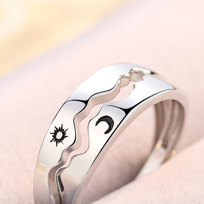 Set Cincin Pasangan Model Terbuka Lapis Silver Motif Tulisan Love Forever Untuk Priawanita