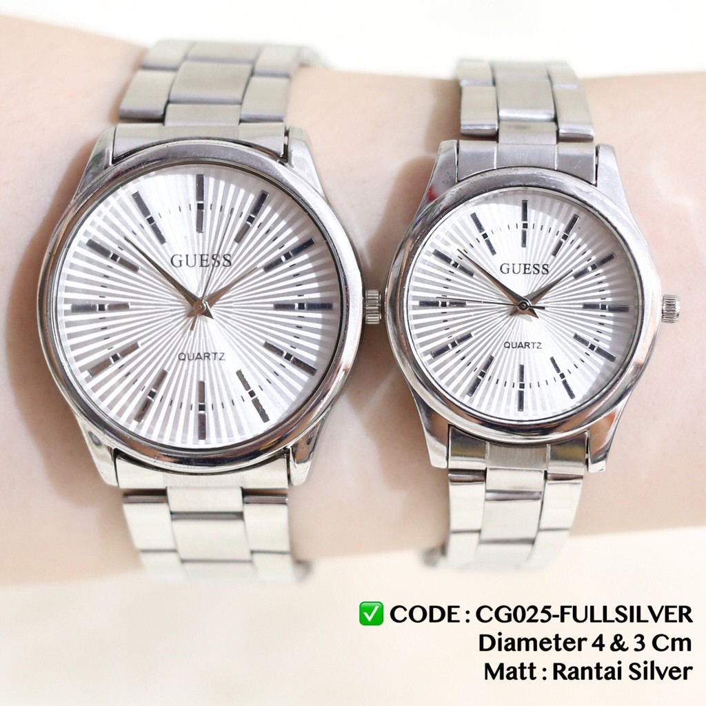 Jam tangan COUPLE rantai murah wanita pria silver free baterai cadangan grosir CG025