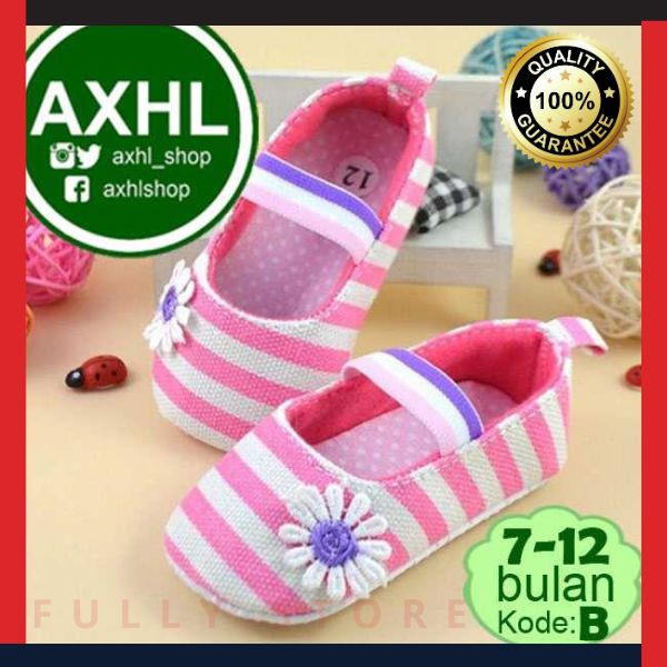 Grosir Prewalker Flower Stripe Pink 0-18 Bulan Sepatu Bayi Anak Perempuan Elegan
