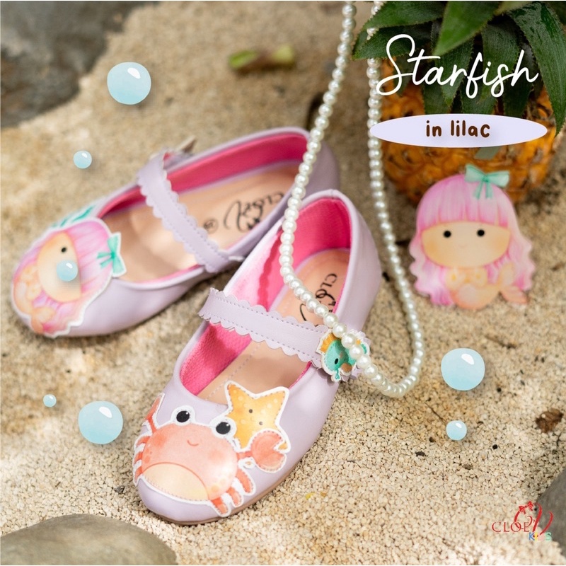 CLOEVKIDS - READY STOCK Starfish Size 22-35 Flatshoes Sepatu Casual Ballet Anak Perempuan Pastel Ballerina Korean Style Lucu - Mermaid Series