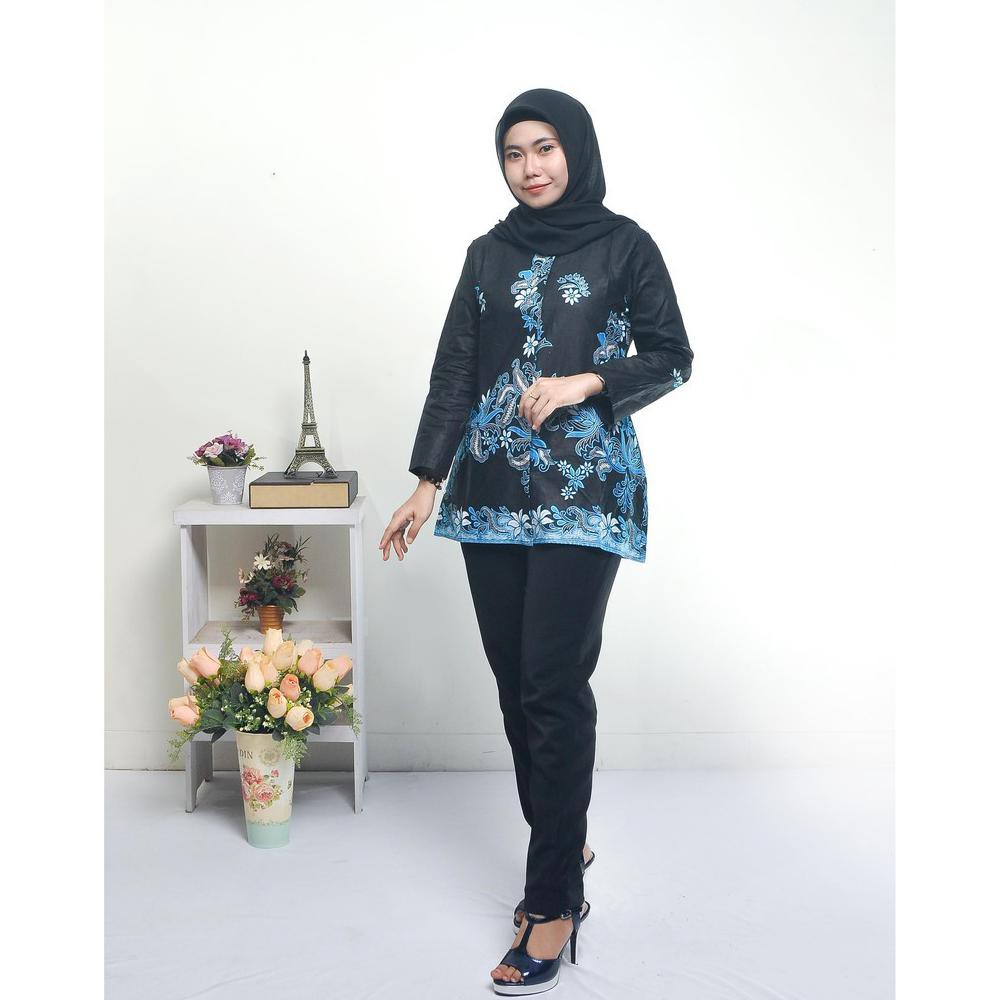 TERBARU MASA KINI MODEL NEW KEREN BLUE NAVY / ATASAN BATIK WANITA MOTIF FAJAR BIRU SERAGAM BATIK