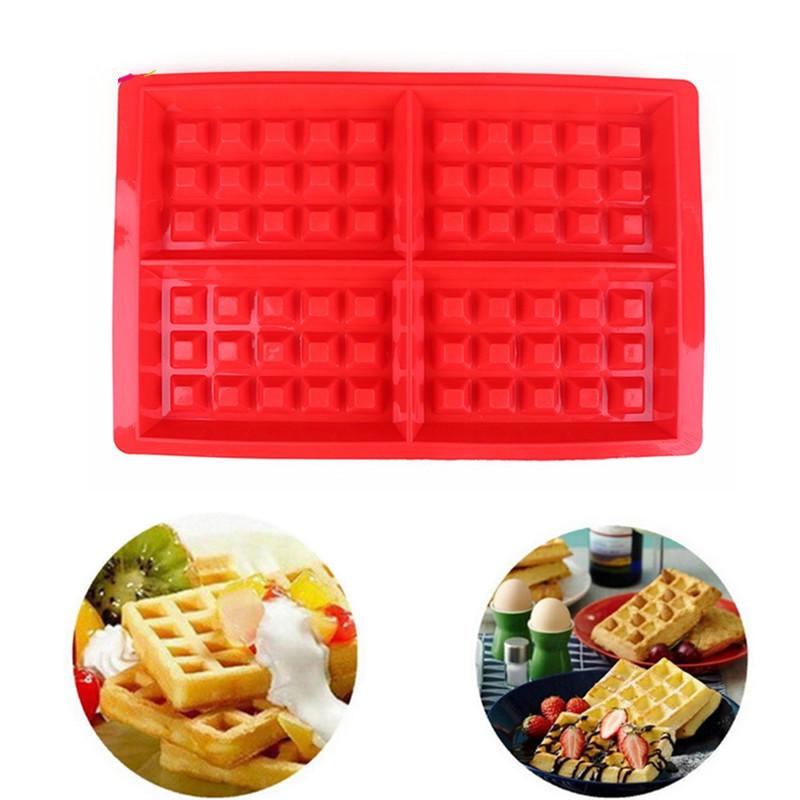 Cetakan Waffle 3D Bentuk Persegi Panjang Bahan Silikon Anti Lengket Untuk Membuat Kue Muffin