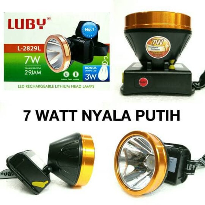 Luby Senter Kepala LED Super Terang Lithium L 2829L LED 7 Watt Lampu PUTIH