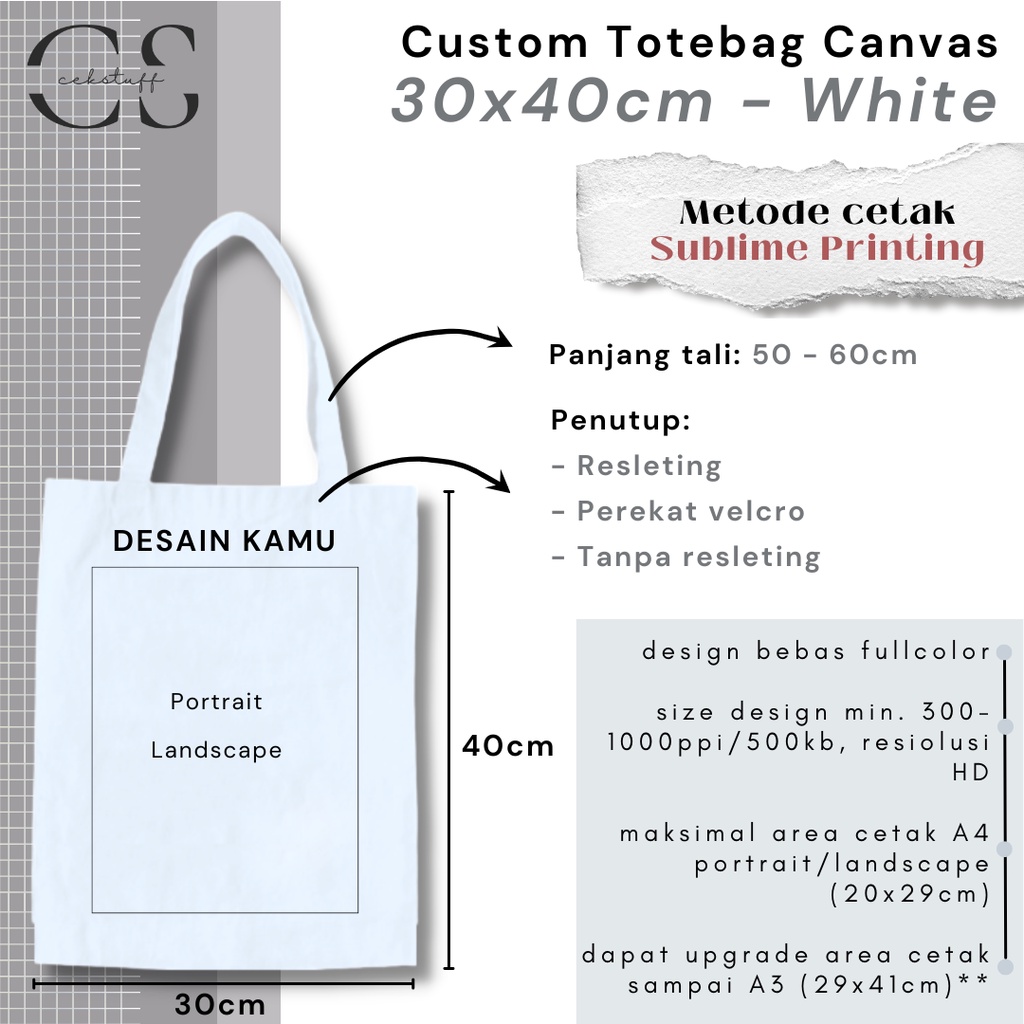 (30x40) CUSTOM TOTEBAG KANVAS AESTHETIC SATUAN MURAH RESLETING CUSTOM TOTEBAG SEKOLAH / TOTEBAG KULIAH / TAS KULIAH / TAS SEKOLAH