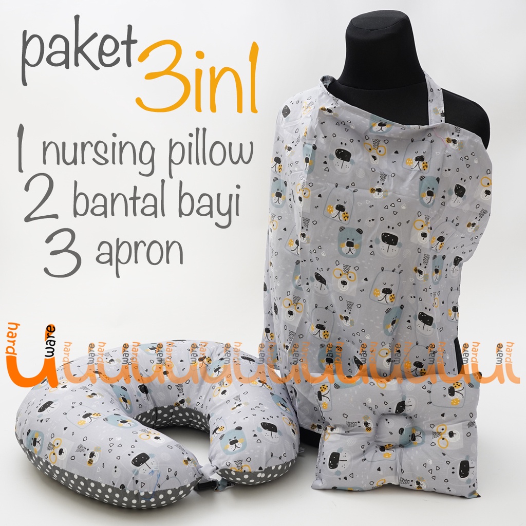 PAKET BANTAL MENYUSUI JUMBO / NURSING PILLOW (FREE apron &amp; bantal bayi) Bansu Bantal Menyusui Bansu ASI TERMURAH