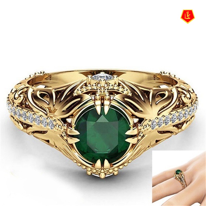 [Ready Stock]14K Gold Emerald Ring Luxury Elegant Noble