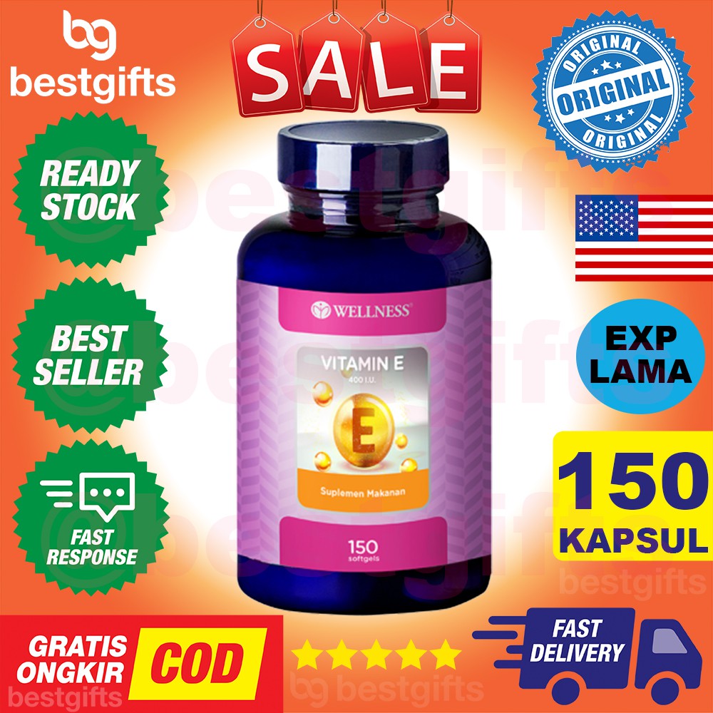 WELLNESS NATURAL VITAMIN E 400 IU 400IU ANTIOKSIDAN DAYA TAHAN TUBUH 150 KAPSUL (BUY 1 GET 1 PROMO)