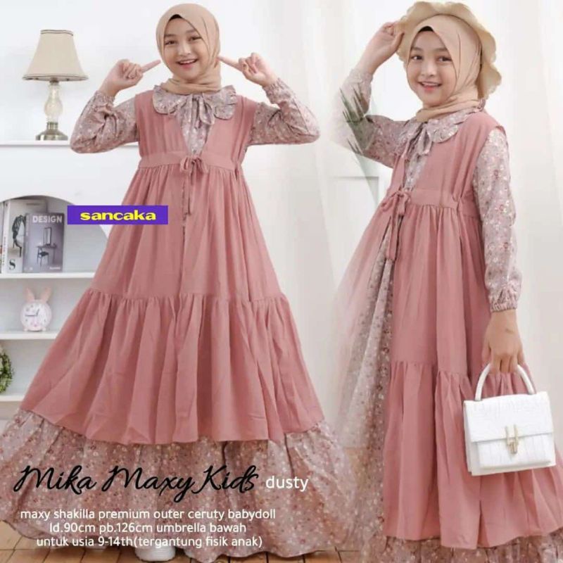 Cod Mika kids maxy/gamis ld 90/gamis anak usia 9 10 11 12 13 14 tahun/pakaian anak/gamis lebaran/gam