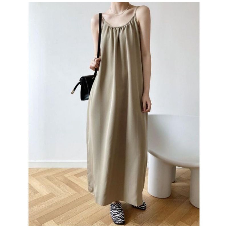 Deffia Basic Inner Dress Rayon Jumbo / Long Dress Katun Tali Kecil Wanita Gaya Korea / Overall Tali Kecil