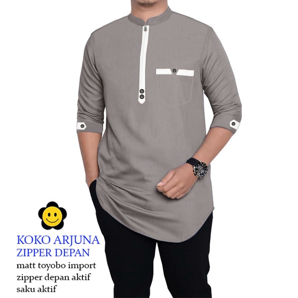 LS 60474-61214-63230-65283-67148-70162 KOKO ARJUNA Baju Koko Qurta Pria,Baju Koko Pria Terbaru,Terkini,Termurah dan Terlaris-Abu Sedang