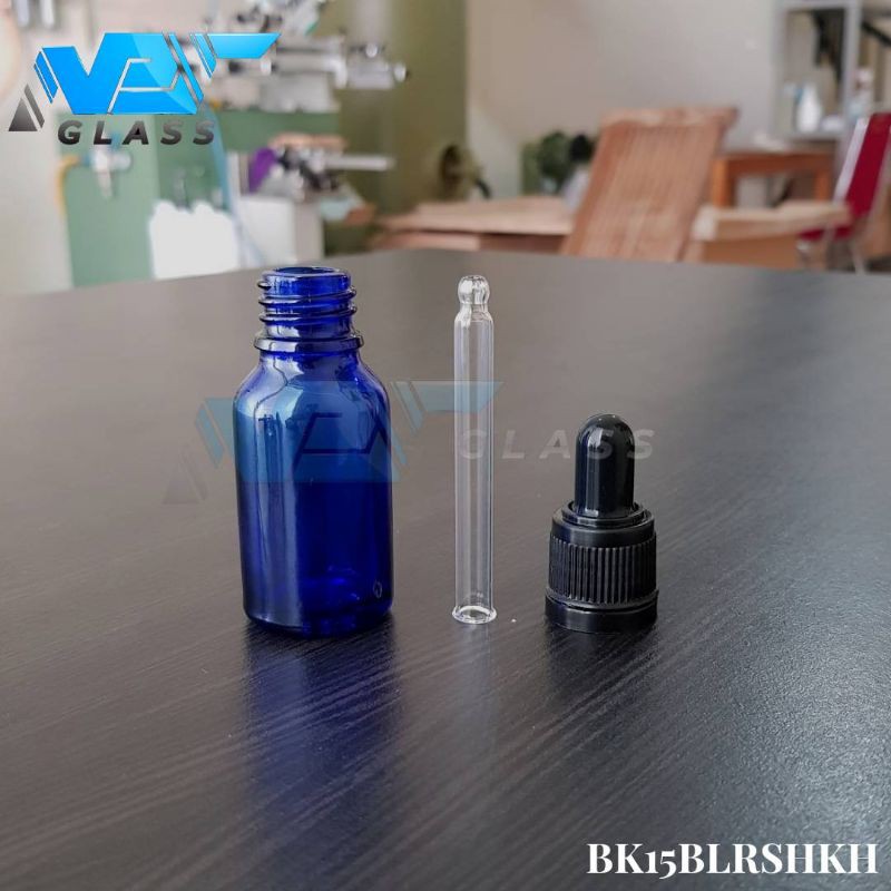 botol kaca pipet 15ml tebal biru / botol serum 15ml /botol tetes 15ml