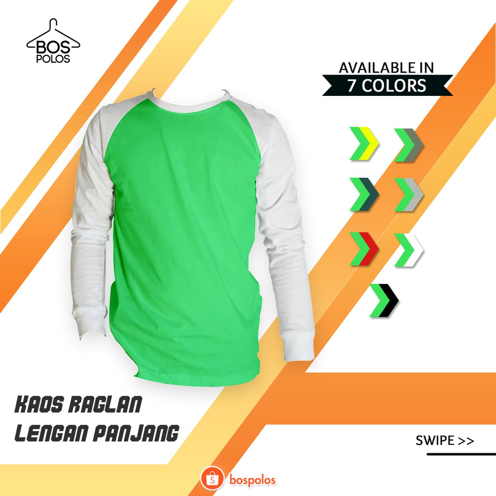 Kaos Polos Raglan Panjang Dewasa Varian Hijau - Size XL,XXL,XXXL