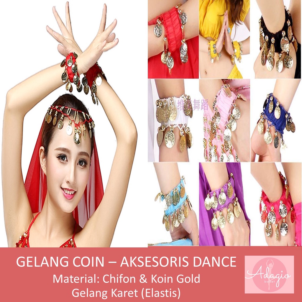 GELANG KARET &amp; KERUDUNG KOIN COIN BRACELET AKSESORIS TARI INDIA BELLY DANCE TAMBORIN KRINCINGAN HIASAN TANGAN KEPALA HEADRESS