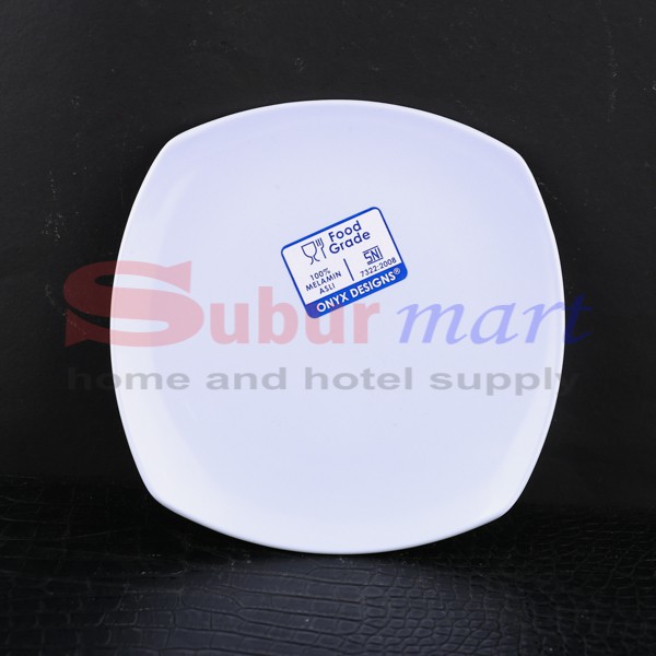 Piring makan melamin persegi putih polos 9" Onyx - 1414