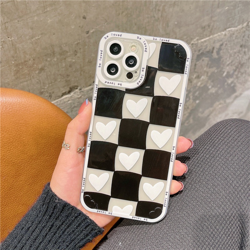 Soft Case Transparan Motif Kotak-Kotak Untuk Iphone 14 13 12 11 Pro XS Max XR X 8 7 Plus