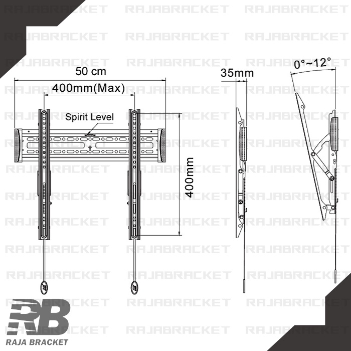 Bracket Braket Breket TV 32 40 42 43 49 50 55 60 65 70 inch Waterpass Nunduk Tegak Import