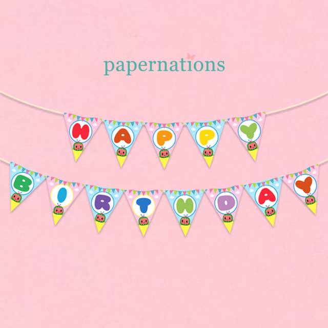 Banner Happy Birthday Cocomelon / Bunting Flag Cocomelon / Banner Ultah tema Cocomelon
