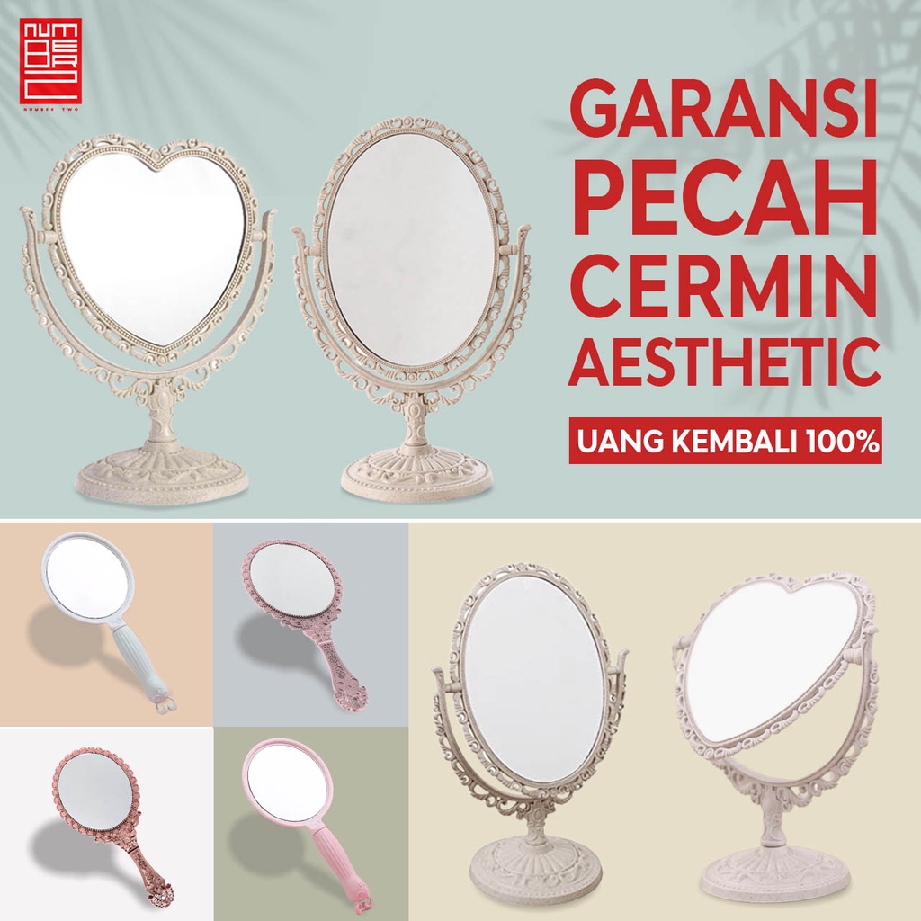 Cermin tangan gagang antik vintage love ukir jadul rias hias aesthetic astetik unik kecil mini plastik cantik wanita