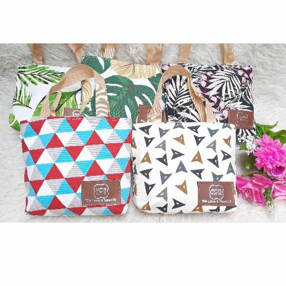 Souvenir Tas jinjing kecil Bahan kanvas tebal motif banyak