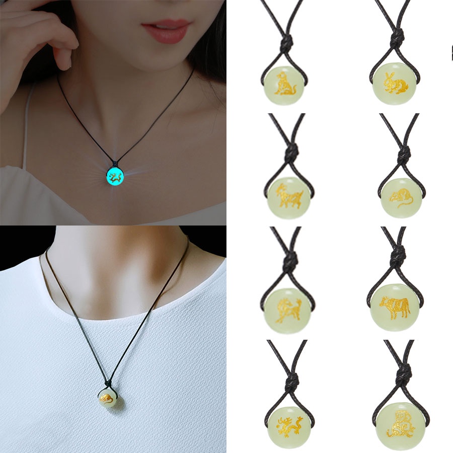 Kalung Liontin Zodiak luminous Gaya China Untuk Pria Dan Wanita