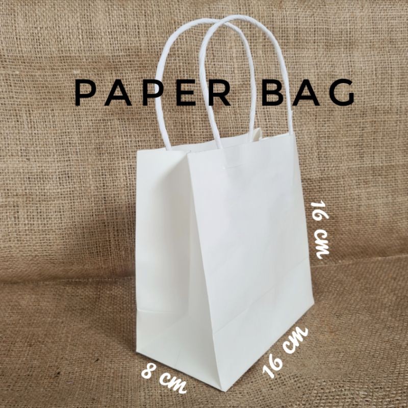 

paper bag putih tebal shopping tas belanja keranjang kantong 16x16x8 beli kelipatan 12