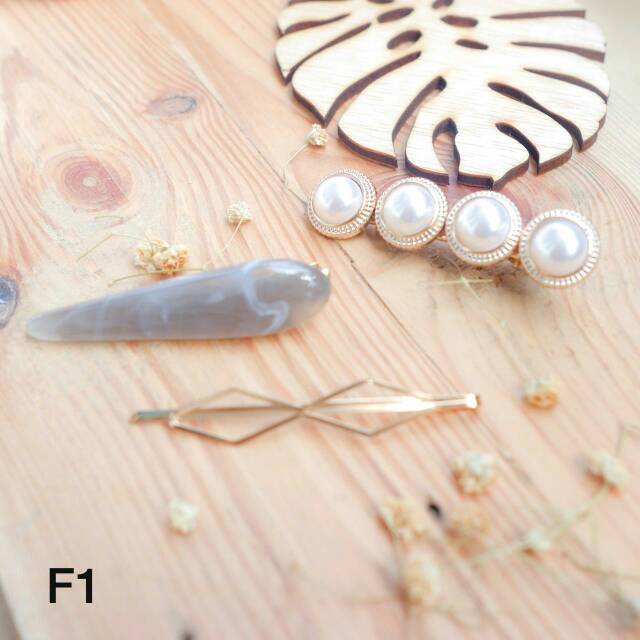 Jepit Rambut Korea Marble Mutiara hair Clip pin Barette Pearl Import Set isi 3 Kekinian Kode F