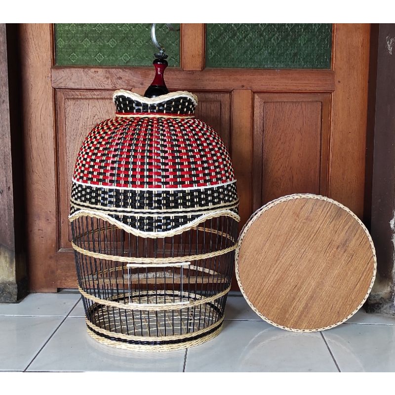 sangkar perkutut rotan hitam merah