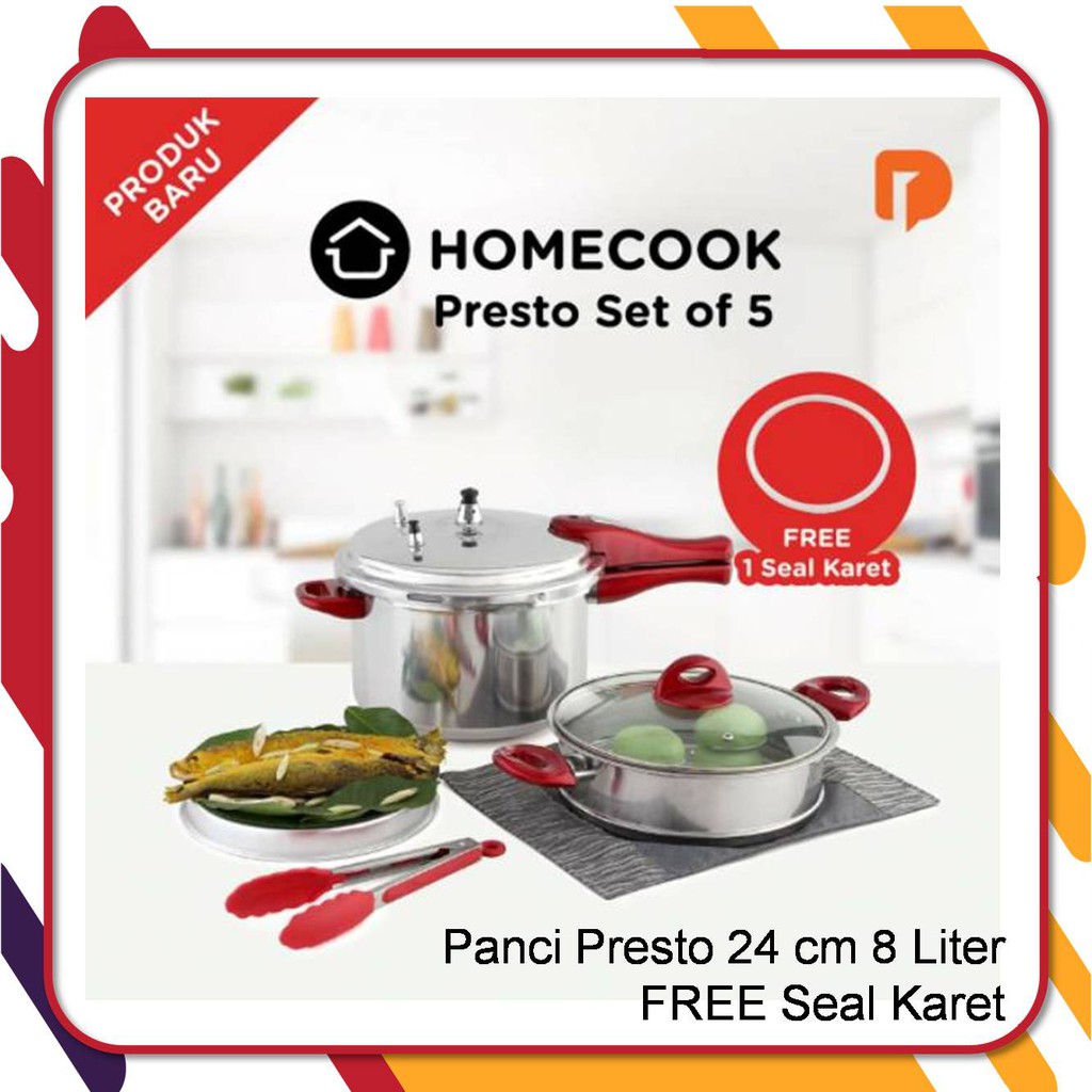 PRESTO 8 Liter Aluminium PANCI PRESTO dan PENGUKUS 2 in 1 Pelunak Daging Serbaguna Merk Homecook