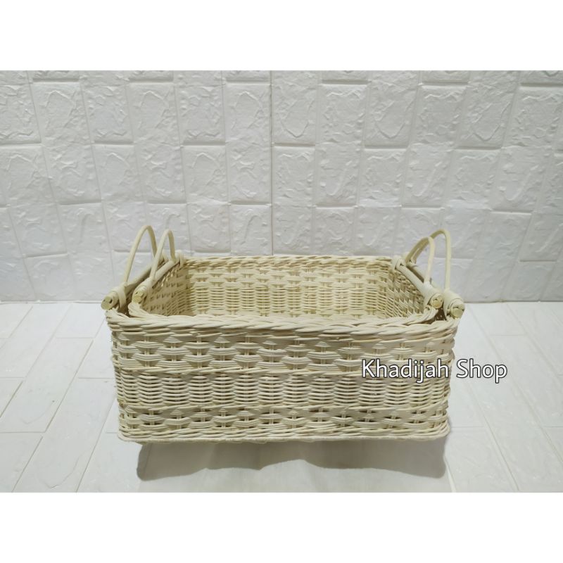 KERANJANG TANGKAI BENGKOK KERANJANG ROTAN KOTAK SET 2 KERANJANG ISI 2 KERANJANG HANTARAN PREMIUM