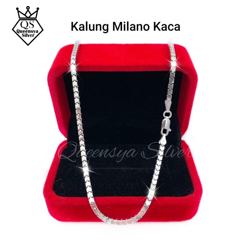 Kalung Perak Asli Silver 925 MILANO KACA 1,6MM/2,3 MM | Lapis Mas Putih Kuning 18K | Bukan Titanium