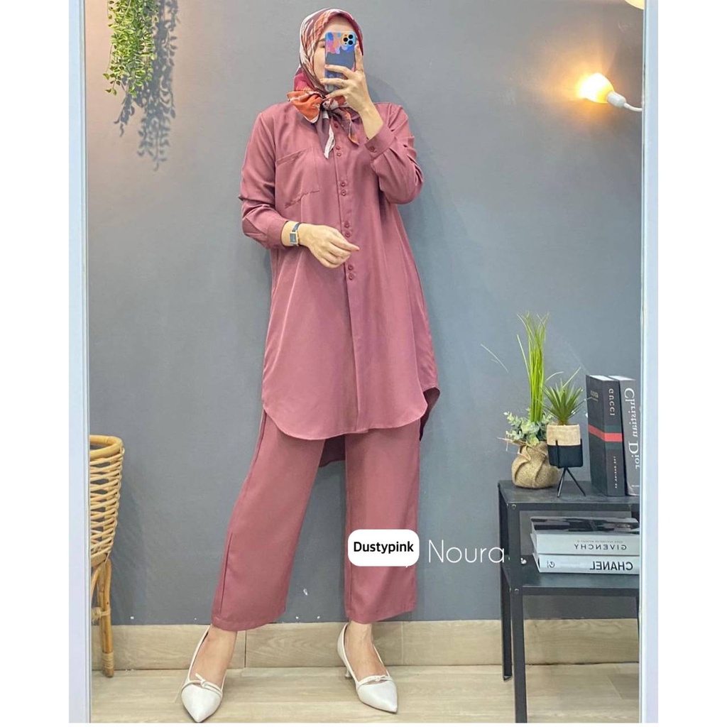 Noura One Set Wanita Tunik Shakila Premium Setelan Wanita Lengan Panjang Set Baju Muslim Kekinian LD 110 cm