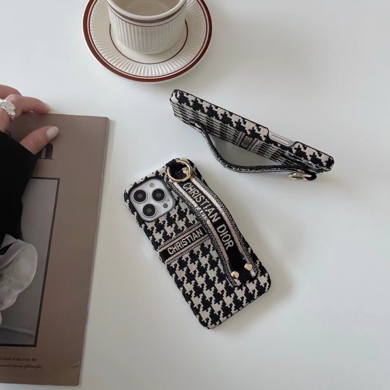 CHRISTIAN CDIOR Houndstooth Leather Case Iphone 14 Plus 14 Pro Max 7 8 plus X Xs Xr XsMAX 11 11ProMax 12 12Pro 12ProMax 13 13Pro 13 Pro Max 13PROMAX 11Pro