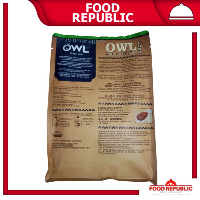 OWL WHITE COFFEE RASA HAZELNUT TARIK 3 IN 1 SACHET SUMATRAN ARABICA