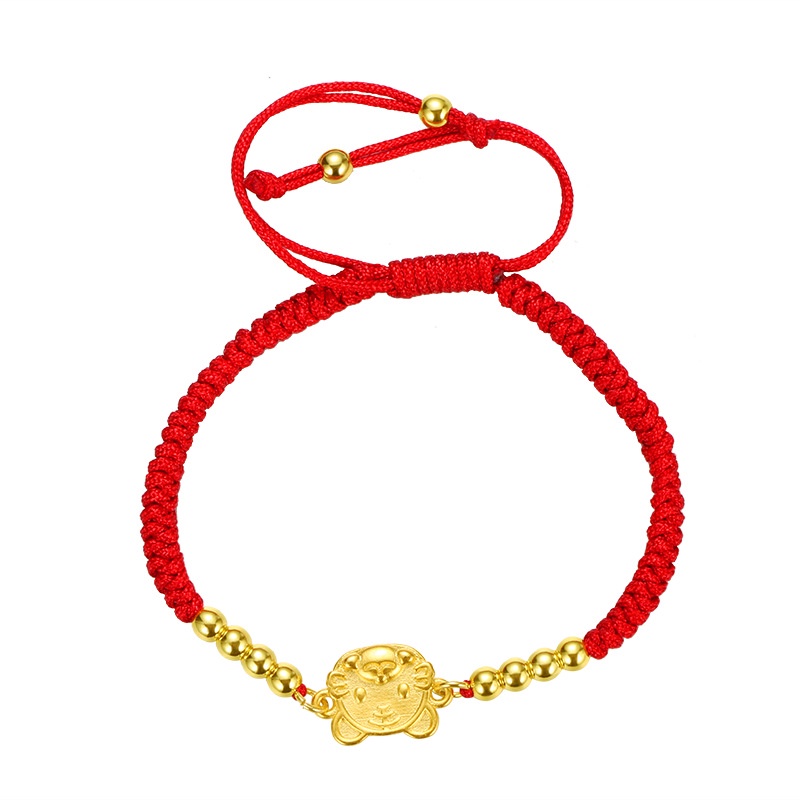 Goldkingdom Gelang Tangan Tali Merah Emas Asli Kadar 375Aksen Zodiak Cina Macan Bangkok2022 Untuk Perhiasan Bayi