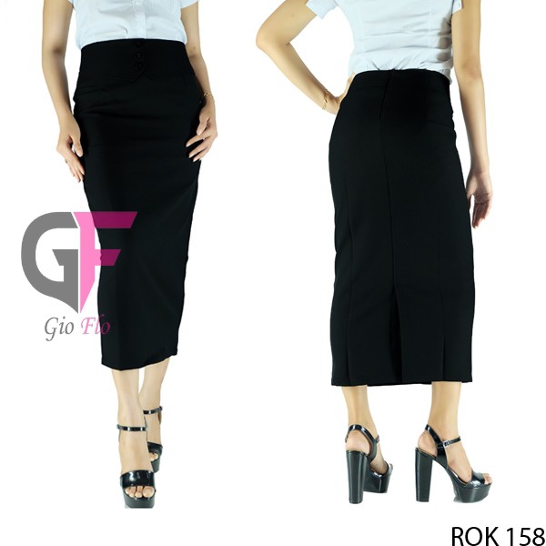 GIOFLO Pakaian Wanita Rok Hitam Panjang Formal Black / ROK 158